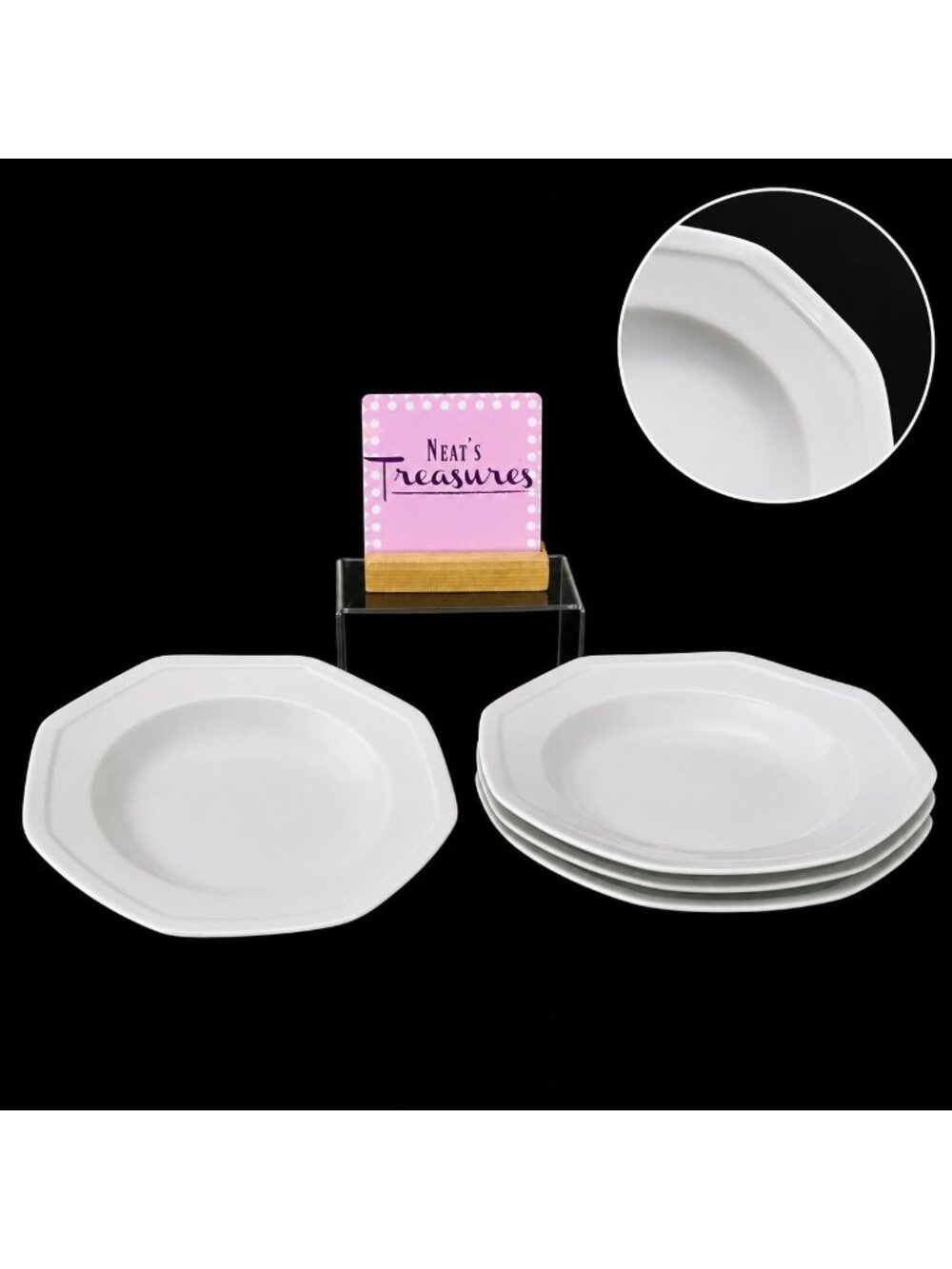 Savoir Vivre MAISON BLANCHE Y0008 White Octagonal Large Rim Soup Bowl Set 4